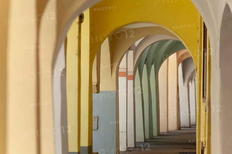 Unique arcades in Budweis South Bohemia, Czech Republic