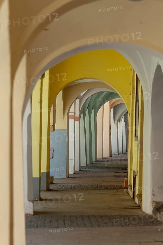 Unique arcades in Budweis South Bohemia, Czech Republic