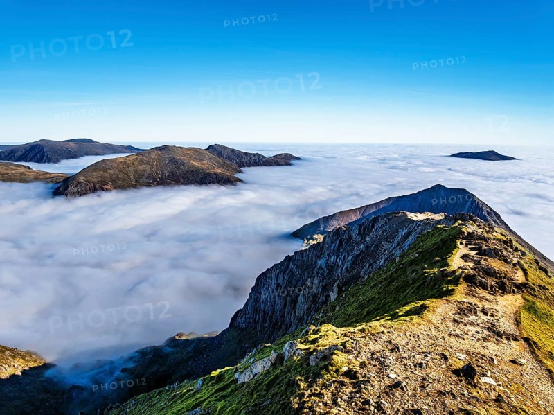 Snowdon Massif from a drone, Snowdon Range, Snowdonia, North Wales, UK