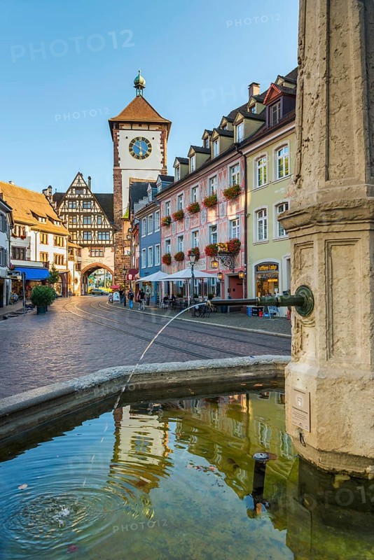 The historic Schwabentor with fountain, Freiburg im Breisgau