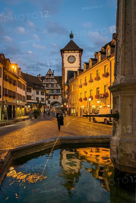The historic Swabian Gate in the evening light, Freiburg im Breisgau