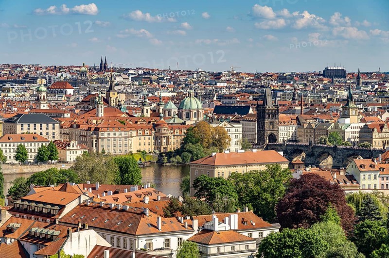 Old Town, Vltava and MalÃ¡ Strana seen from above, Prague, Czech Republic