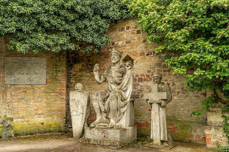 Statues of the Franconian-Salian emperors in the cathedral garden of Speyer, Rhineland-Palatinate, Germany
