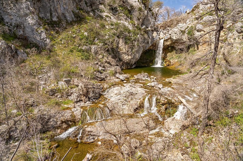The Drymonas Waterfall on the island of Euboea or Evia, Greece