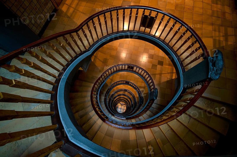 Interior view, staircase, round, Messberghof office building, also Ballinhaus, Free and Hanseatic City of Hamburg, Germany
