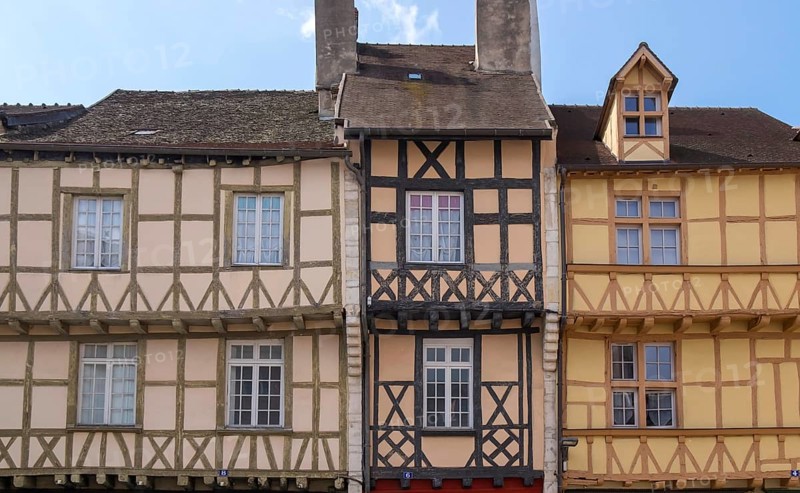 Half-timbered houses on Place Saint Vincent, Chalon-sur Saone, SaÃ´ne-et-Loire department in the Bourgogne-Franche-Comté region, Burgundy, France