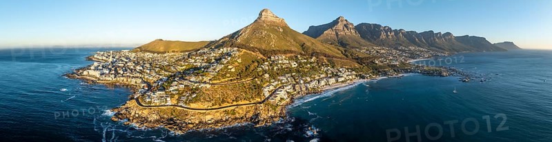 Cityscape, Aerial View, Ocean with Bantry Bay, Clifton Beach, Camps Bay and Lion's Head, Cape Town, South Africa