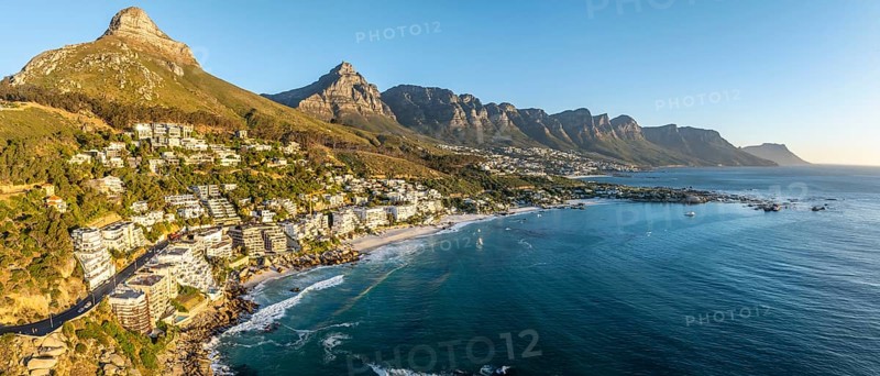 Cityscape, Aerial View, Ocean and Clifton Beach, Camps Bay and Lion's Head, Cape Town, South Africa