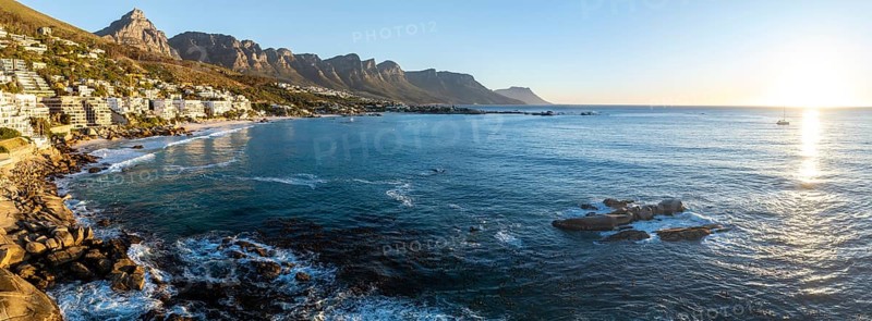 Cityscape, Aerial View, Ocean and Clifton Beach, Camps Bay, Cape Town, South Africa