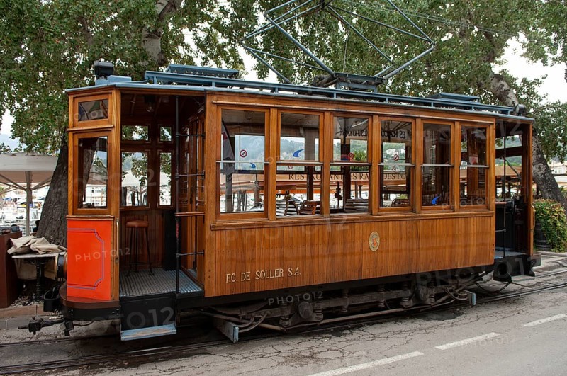 Historic Soller train car traveling from Palma to Soller and Port de Soller, Majorca, Spain