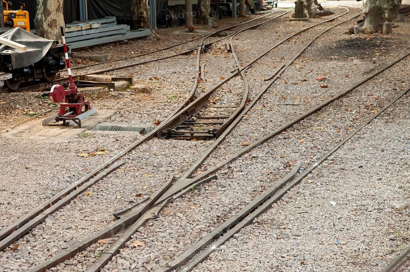 Railway tracks on which the historic Soller train runs from Palma to Soller and Port de Soller, Majorca, Spain