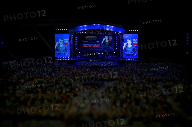 Interior shot, replica of the Helene Fischer benefit concert, play of colors, in favor of A Heart for Children, Helene Fischer Stadium, miniature picture, night shot, Miniature Wonderland, Free and Hanseatic City of Hamburg, Germany