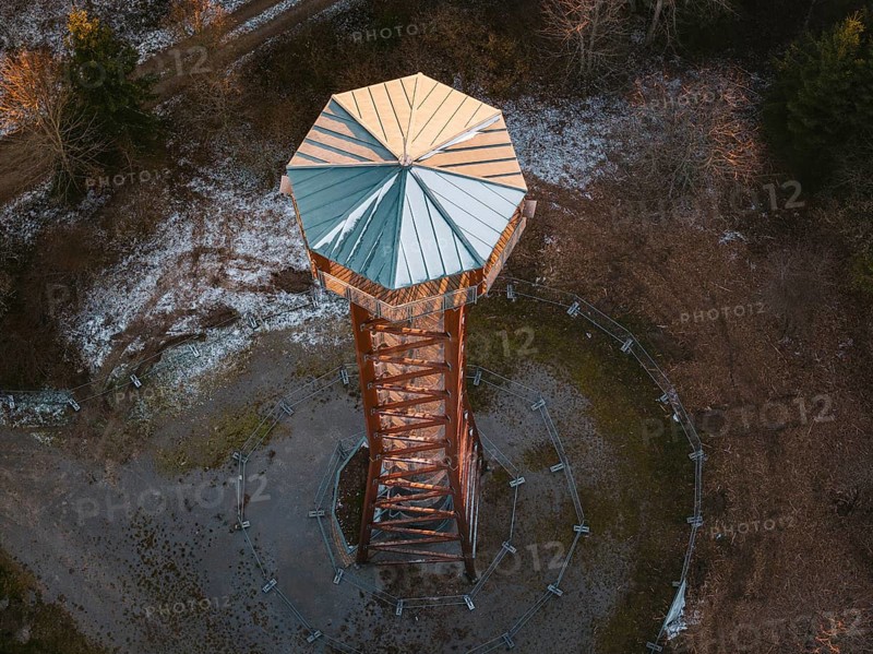 Bird's-eye view tower surrounded by an autumnal forest, Hohe Warte observation tower, Hohenwart, Pforzheim, Germany