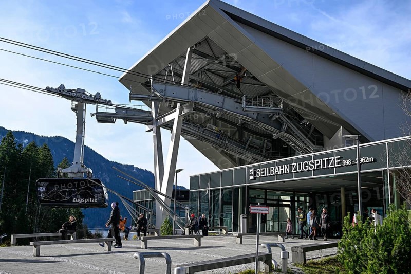 Valley station of the cable car to the Zugspitze (2962 m), Grainau municipality, Garmisch-Partenkirchen district, Bavaria, Germany