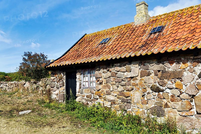 Traditional stone house, red tile roof, FrederiksÃ¸, Frederiksö, Ertholmene, Pea Islands, Bornholm, Denmark