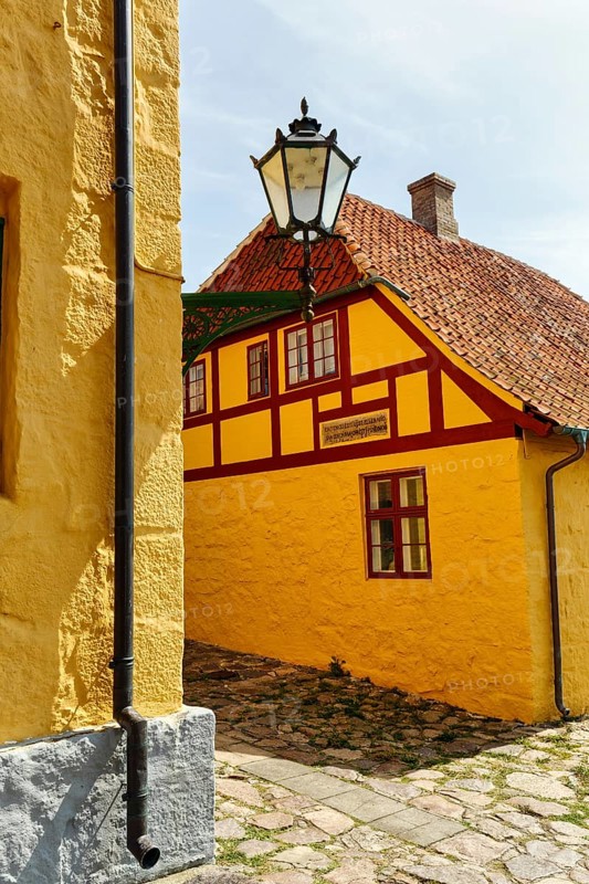 Historic, yellow-washed timbered house, ChristiansÃ¸, Christiansö, Ertholmene, Pea Islands, Bornholm, Baltic Sea, Denmark