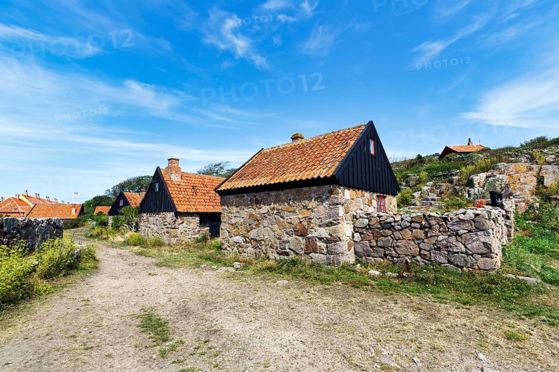 Traditional stone houses, settlement, monument protection, fortress complex, ChristiansÃ¸, Christiansö, Ertholmene, pea islands, Bornholm, Baltic Sea, Denmark