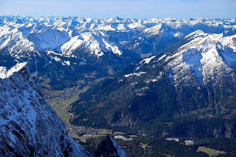 View of the Tyrolean Alps from the mountain station of the Zugspitz cable car, Austrian side, municipality of Ehrwald, Reutte district, Tyrol, Austria