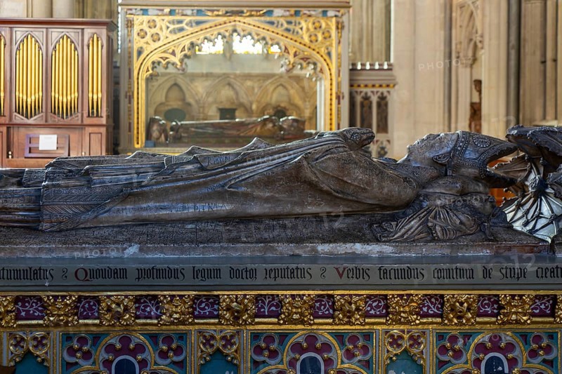 Memorial tomb effigy Bishop Edward Stafford died 1419, Exeter cathedral church, Exeter, Devon, England, UK