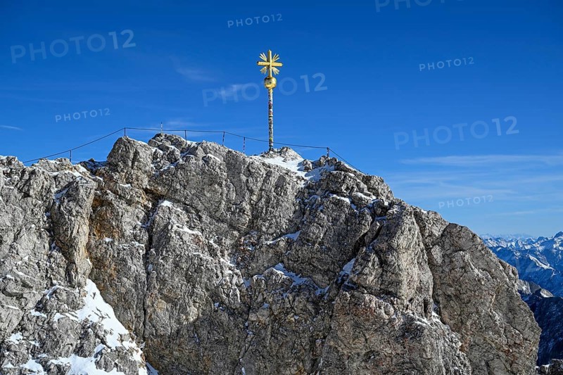Zugspitze summit cross (2962 m), Grainau municipality, Garmisch-Partenkirchen district, Bavaria, Germany
