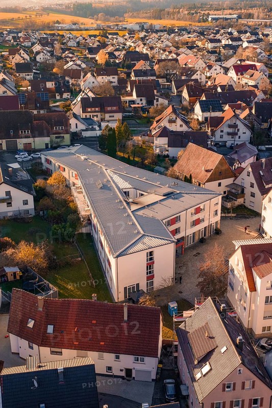 Bird's eye view of the roof landscape of a residential area with typical regional architectural style, Althengstett, Calw district, Germany
