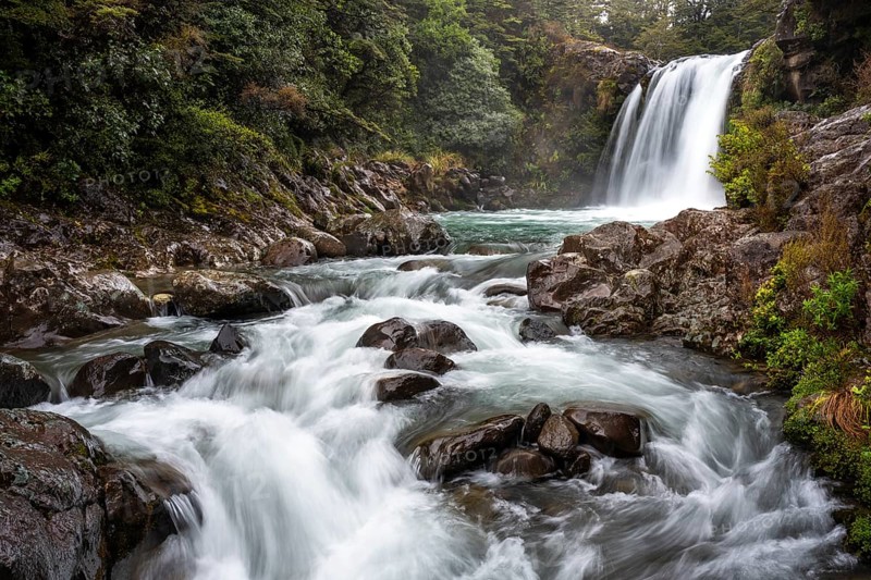 Tawhai Falls Waterfall (Gollum's Pool) . Where the Lord of the Rings film trilogies was filmed. Long exposure, blurred. Tongariro National Park, North Island, New Zealand