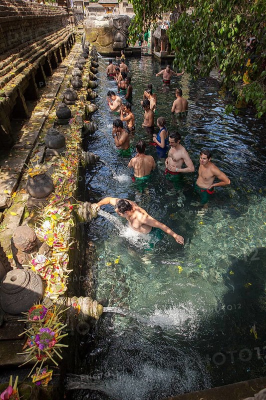 Bathers in Tirta Empul Hot Springs, Bali, Indonesia