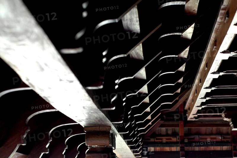 Close-up of wooden roof structure, Heritage Hotel Privacy, Vembanad Lake, Kerala, India