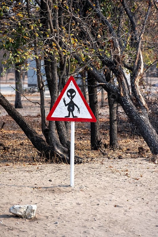 Street sign, attention alien, funny, Botswana