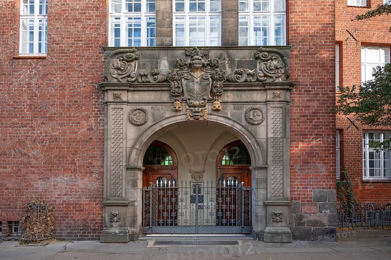 Johanneum entrance portal, built 1905, near St. Johannis 1-3, Hanseatic City of LÃ¼beck, Schleswig-Holstein, Germany