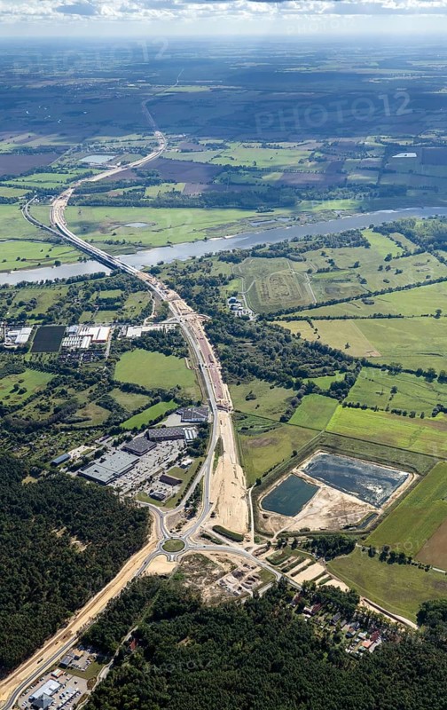 Germany, Europe, Saxony-Anhalt, Elbe, river, Federal Republic of Germany, environment, landscape, landscapes, aerial view, construction site, traffic project, flood protection, Elbe bridge, Wittenberge, Bundesautobahn 14, bridge, motorway, new building