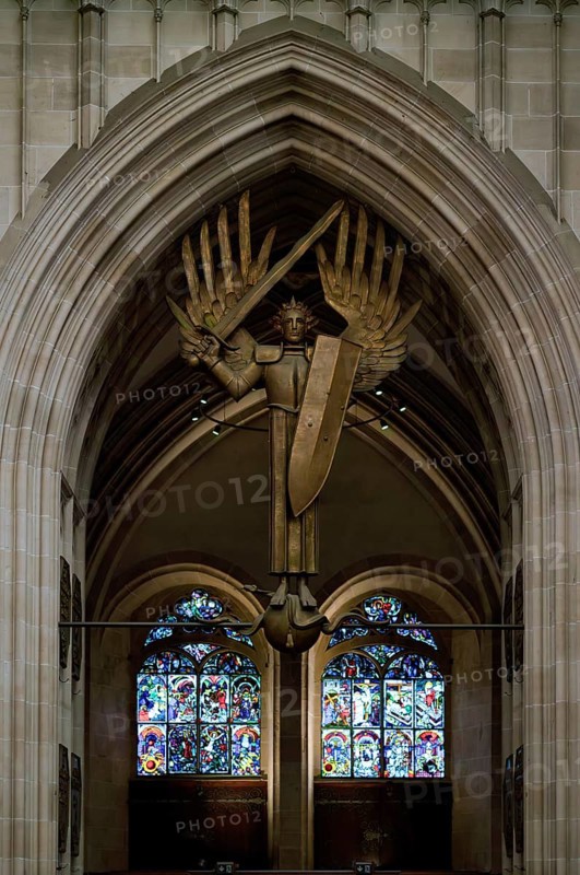 Interior view, Archangel Michael by Ulfert Jansen in the Arch of Our Lady of Ulm, Ulm MÃ¼nster, Ulm, Baden-WÃ¼rttemberg, Germany