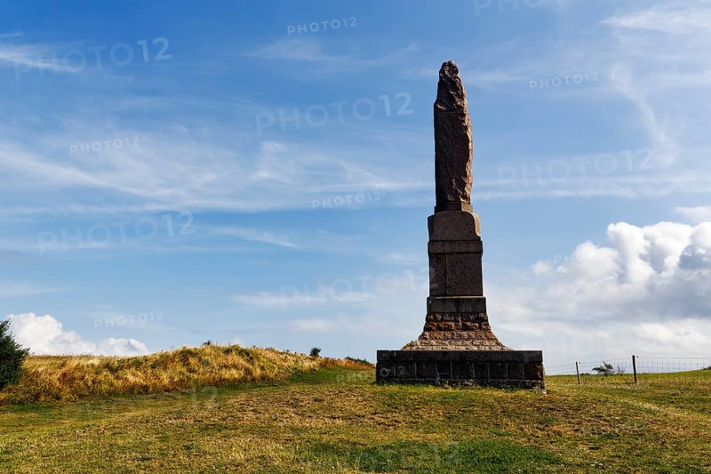 Memorial stone, stone obelisk, Hammershus fortress, tourist attraction, Allinge-Sandvig, Bornholm, Denmark