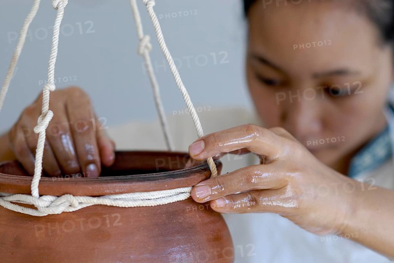 Detail forehead oil glaze or Shirodhara Ayurveda treatment with sesame oil in the spa, Udaipur, Rajasthan, India
