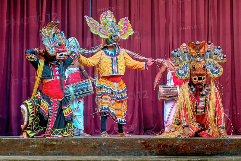 Kandi Lake Club Cultural Dance Show, Traditional vibrant and symbolic masks, Kandy, Sri Lanka