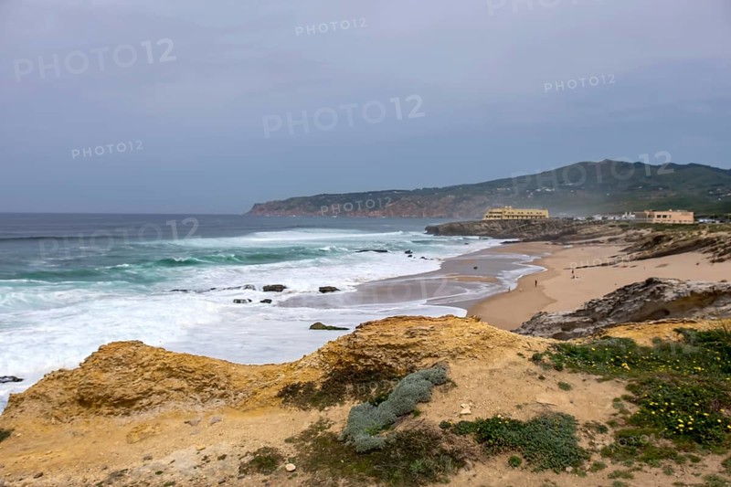 Praia da Cresmina, Fortaleza do Guincho in the background, today a 5 star hotel, Portugal