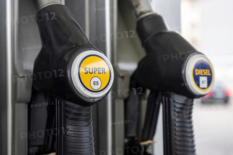 Close-up of a gas pump with gas and diesel