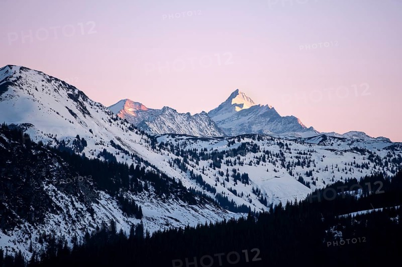 Summit of Grossglockner at sunset in winter, Hochbrixen, Brixen im Thale, Tyrol, Austria