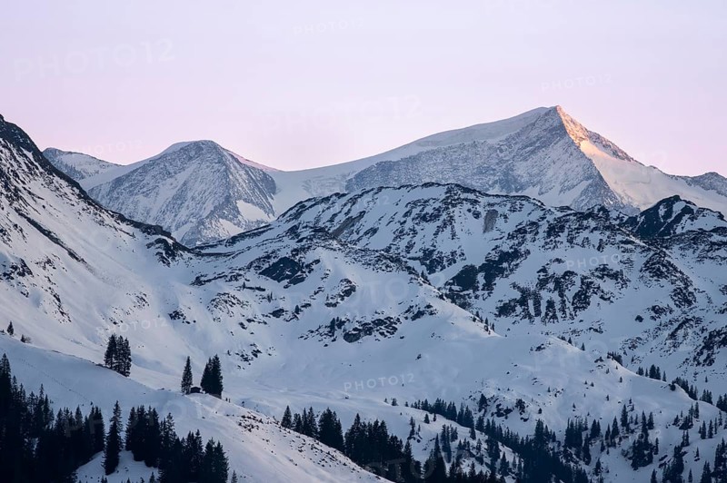 Summit of Grossvenediger at sunset in winter, Hochbrixen, Brixen im Thale, Tyrol, Austria