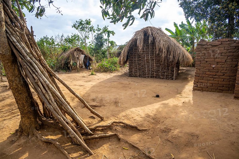Simple traditional clay huts in a Sadaani village, Tanga, Tanzania
