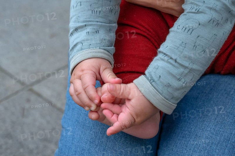 Hands and feet of a baby, half a year old, black and white, Mecklenburg-Vorpommern, Germany