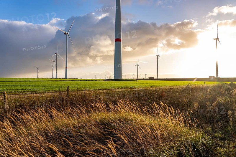 Bedburg A 44n onshore wind farm, on the A44 motorway near Bedburg, in front of the Jackerath triangle, recultivated open-cast mining site, Garzweiler open-cast lignite mine, operated by RWE and the city of Bedburg, North Rhine-Westphalia, Germany