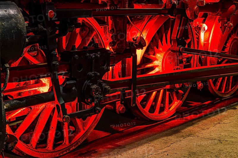Wheelwork of the historic express locomotive 03 295, built in 1937, railway museum, Augsburg railway park, administrative district of Swabia, Bavaria, Germany
