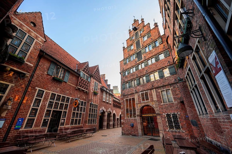 Typical brick houses in BöttcherstraÃŸe, House of Glockenspiel, Altstadt, Bremen, Germany