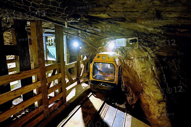 Yellow passenger subway in a tunnel in a salt mine, salt mine, Bex, Canton of Vaud, Switzerland