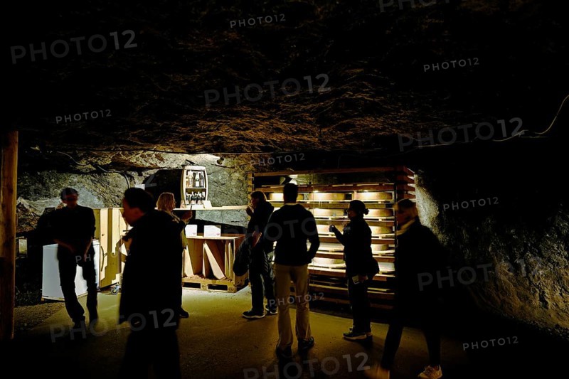 People in an ancient tunnel in a salt mine, salt mine, Bex, Canton of Vaud, Switzerland