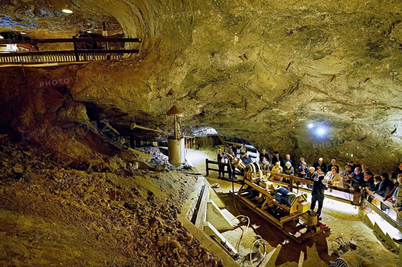 A public group tour in the salt mine, salt mine, Bex, Canton of Vaud, Switzerland