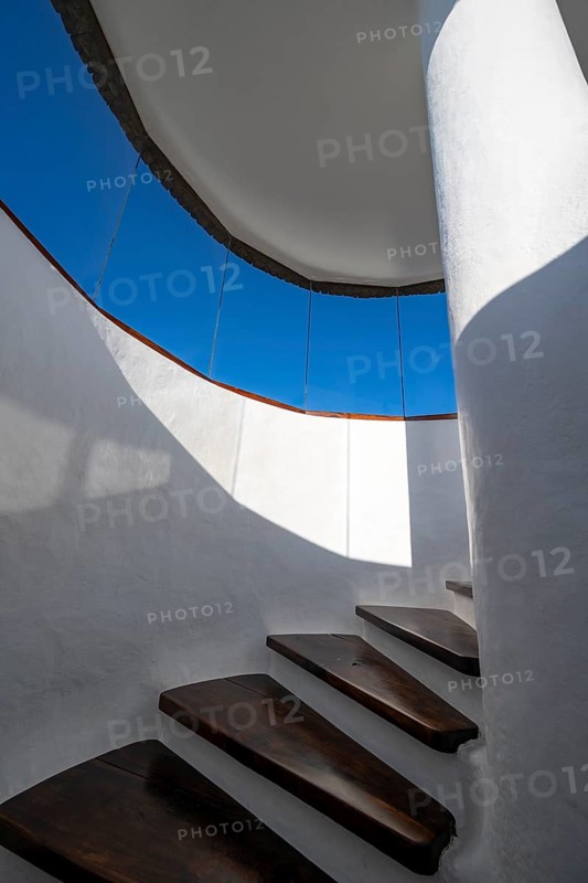 Staircase, interior at the Mirador del RÃ­o viewpoint, designed by artist César Manrique, Lanzarote, Canary Islands, Spain