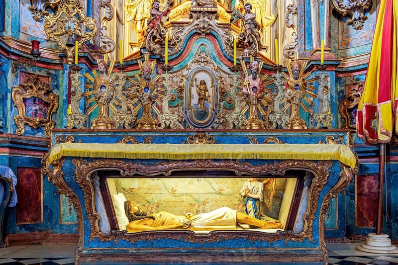 Altar of the Church of Bom Jesus de Matosinhos in the city of Congonhas with various religious symbols and Jesus, Congonhas, Minas Gerais, Brazil