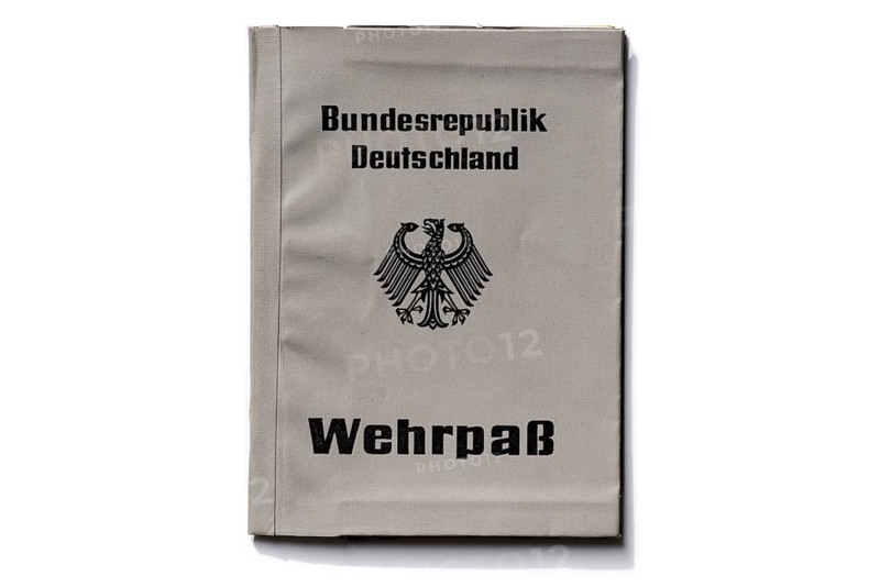 Official military passport, ID card for military service soldiers, military passport of the Federal Republic of Germany from 1976, period of the Cold War, exemption with shadow, white ground, Germany